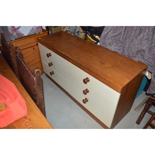 244 - Mid-Century Teak Veneered Cabinet having Six Cream Fronted Drawers- with Pine Turned Handles 54' x 1... 