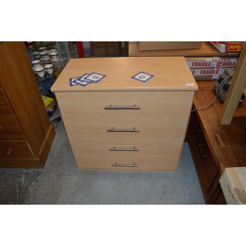 250 - Light-wood Effect Chest of Four Drawers with Metal Handles