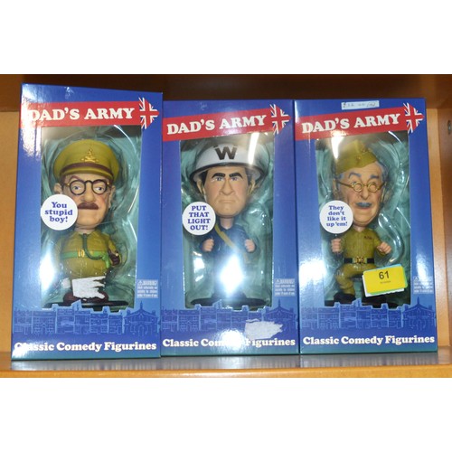 46 - Three Boxed Dad's Army Bobbles:   Buddy Jones, Warden Hodges, and Captain Mannering