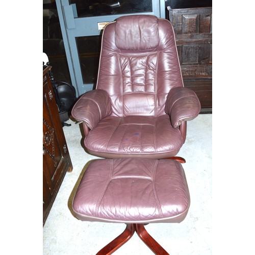 191 - Brown Leather Swivel Recliner Chairs With Matching Footstool