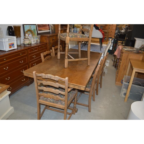 28 - Oak Refectory Table and Five Ladder-back Chairs