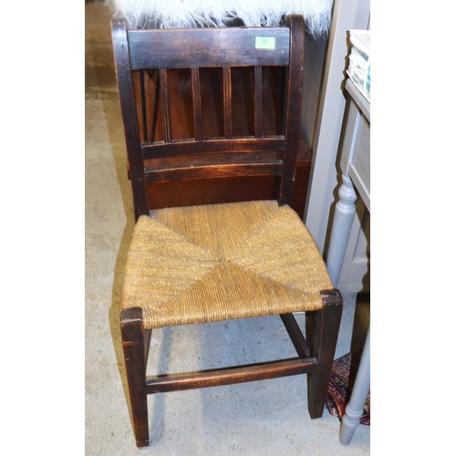 37 - Antique Rush Seated Chair (needs stabilising) and Two Persian Rugs (wear and tear)