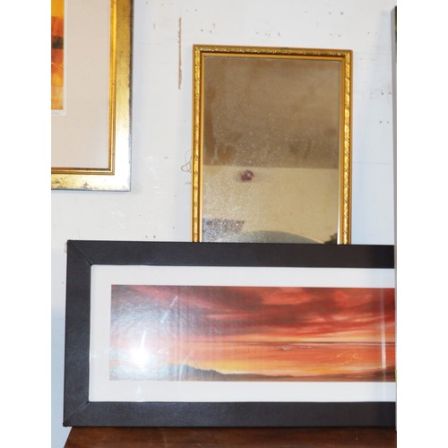 50 - A Framed (under Glass) Print of a Coastal Scene,  Plus a Gilt-Framed Mirror