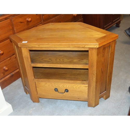 76 - Waxed Oak Corner Media Unit