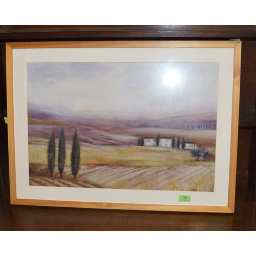 219 - Pine Framed and Mounted (under Glass) Print of a Landscape Scene