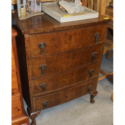 55 - Bow Fronted Four Drawer Chest on Short Cabriole Legs