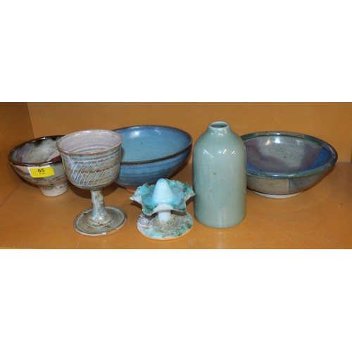 65 - Studio Pottery:  a Kersey Pottery Footed Bowl, a Signed Sylvie Quemener (Saint-Thomin) Bowl, an Anvi... 