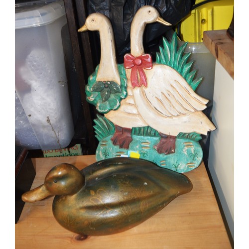 131 - Wooden Wall-Hanging Pair of Ducks, and a Hand-Decorated Wooden Duck Ornament