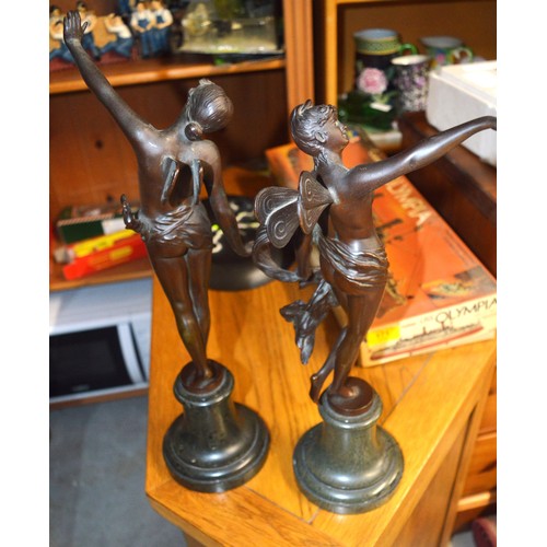 160 - A Pair of Bronze Fairy Figures on a Marble Base signed Rosse and Bose. Approx. 14.5