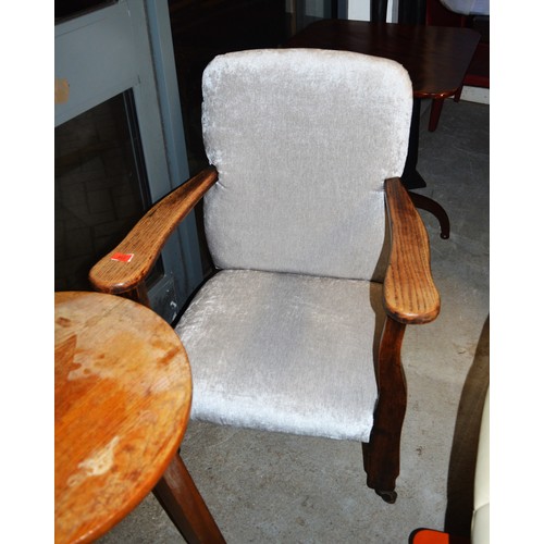 118 - Oak Fireside Chair (Newly Upholstered)