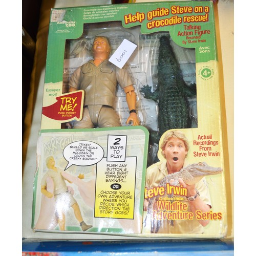 204 - A Boxed and Sealed Steve Irwin Action Figure with Crocodile (Water damaged box)