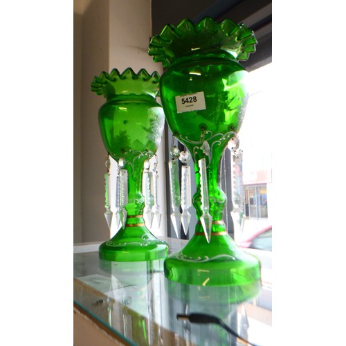 267 - Pair of Mary Gregory Green Glass Tall Vases