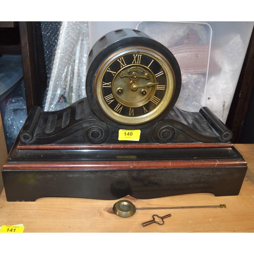 234 - Antique Ebonized Marble on Slate Mantle Clock