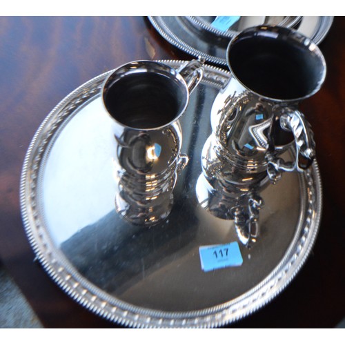 117 - Garrard & Co Ltd, London Silver Plated Items:  Footed Tray (No. Y3337), and Two Tankards