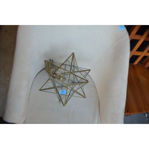 121 - A Braes and Glass Prismatic Star Shaped Pendant Ceiling Light with Fittings