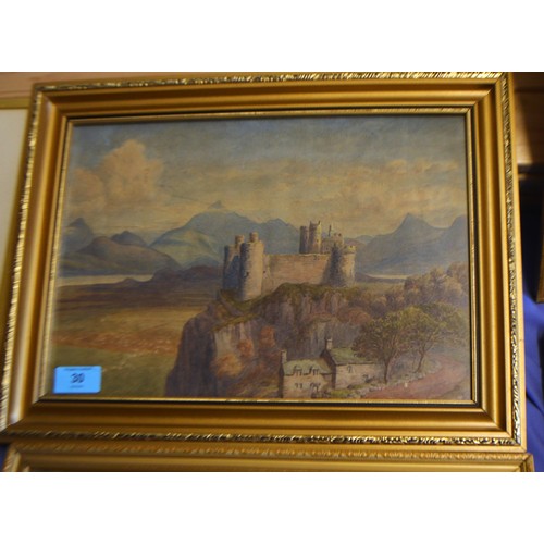 30 - Framed and Glazed Watercolour of Harlech Castle (Artist Unknown)