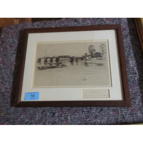 16 - Small Framed, Mounted, and Glazed Original Etching by J. McNeill Whistler