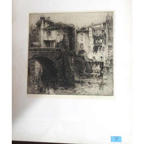 17 - Framed, Mounted, and Glazed Etching Signed by Hedley Fitton (Soleil Scene)