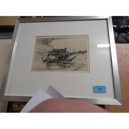 19 - Framed, Mounted, and Glazed Etching of Sand-Side Castle Signed by Oliver Hall R.A., R.E., R.W.S. (18... 