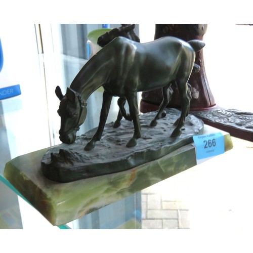 266 - Bronze Horse and Foal Statue on Onyx Plinth Signed 