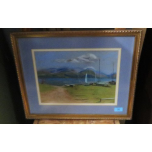 28 - Framed, Mounted, and Glazed Pastel (Crayon/Chalk) Artwork of a Boat Scene in the Sound of Mull Signe... 