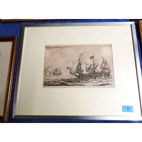 13 - Framed, Mounted, and Glazed Etching by Reinier Nooms Called Zeeman (1623 - 1664) with Narrative - 