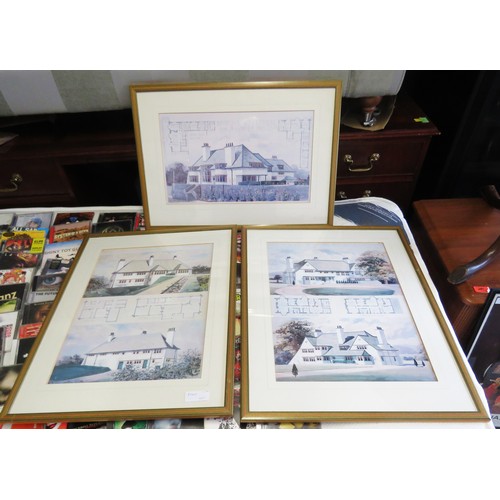 3 - Set of Three Framed, Mounted and Glazed Architectural Plan Prints:  Spade House Sandgate Kent for H.... 