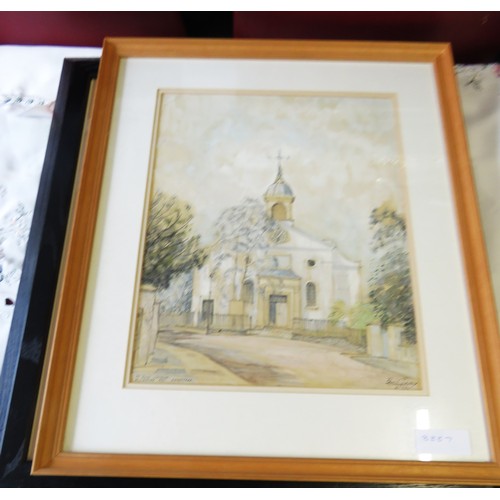 7 - Framed, Mounted, and Glazed Mixed Medium Artwork of St. John's Church, Downshire Hill, Hampstead - S... 