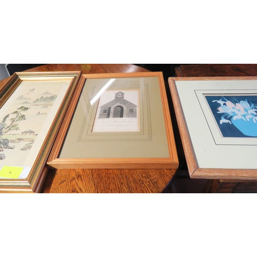 4 - Three Small Artworks - Mounted and Glazed in Lightwood Frames