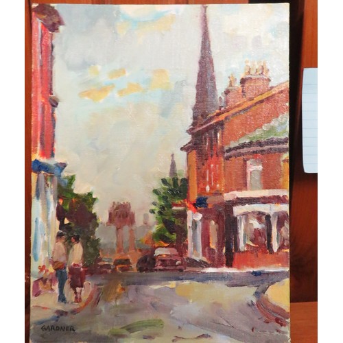 200 - Unframed Oil Painting by Keith Gardner RCA Oxton Village and Christ Church Birkenhead