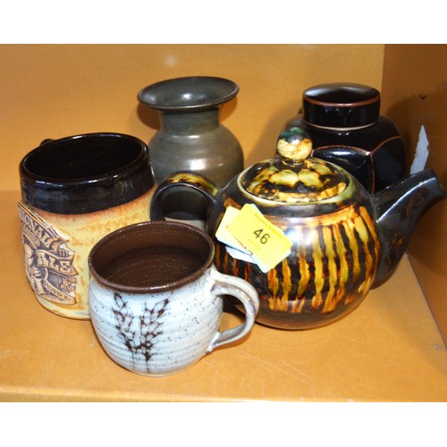 46 - A Bwthyn (Barmouth, Wales) Pottery Teapot, Plus a Studio Pottery Tea Caddy (Signed A) and One Other ... 