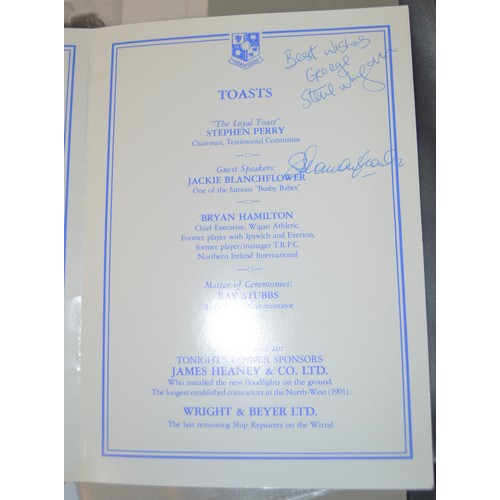 45 - Autographed Tranmere Rovers Testimonial Dinner Menu -Signed by 