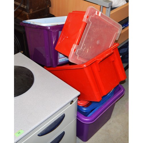 250 - Six Coloured Plastic Storage Boxes