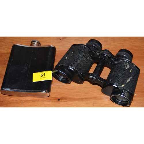 252 - A Pair of 8 x 30 Binoculars and a Hip Flask