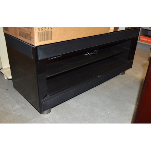 270 - Mirror Topped Ebonised Media Stand having integrated Speakers, Jack-Points, and Under-Storage