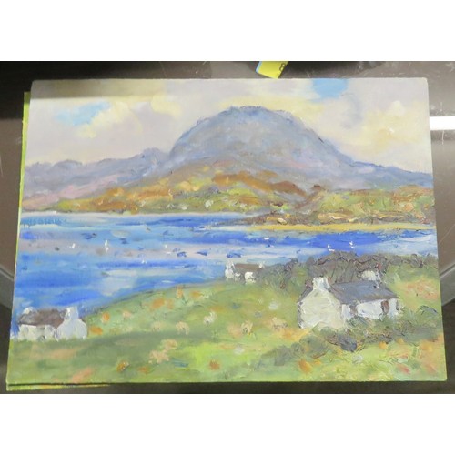 290 - Oil on Board by Keith Gardner RCA - Cottages by Lake - 12' x 9'