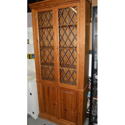 292 - Pine Display Cabinet With Two Glazed Cabinet and Two Door Under Cupboard