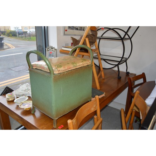Three Items of Wickerware: Upholstered Ottoman, Linen Box, Linen Stool