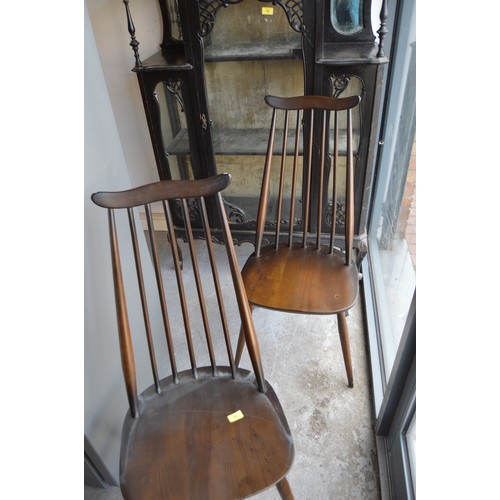 Pair of Ercol High Back Dining Chairs with Elm Seats in a Dark Finish ...