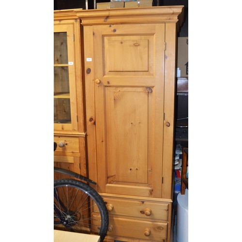 122 - Pine Single Robe with Twin Under-Drawers having Turned Wood Handles