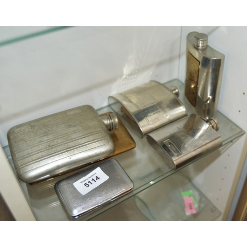 71 - Four x Vintage Hip Flasks Plus Gold Tone Cigarette Case