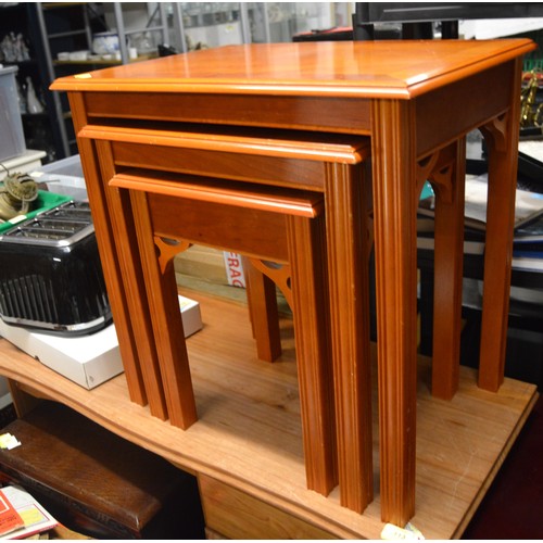 73 - Yew-wood Nest of Three Occasional Tables