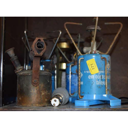 94 - Five Assorted Camping Gaz Portable Stoves and Two Blow Lamps