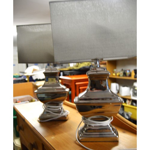 108 - Pair of Table Lamps with Shades - Bases are Silver Lustre Style