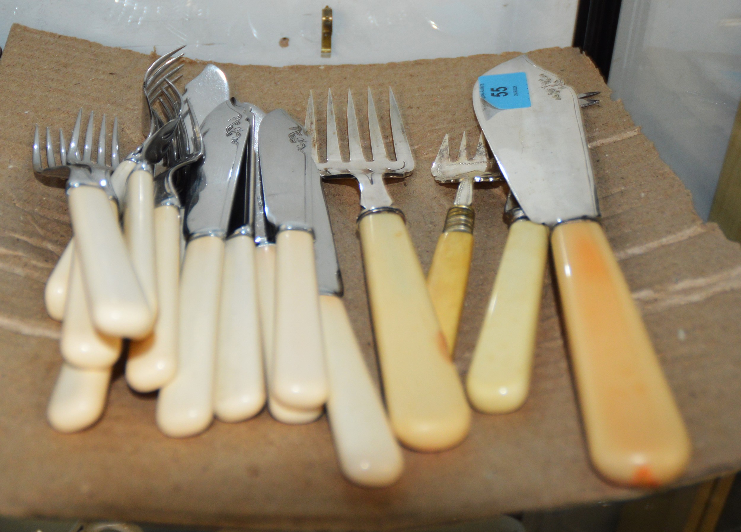 Set of Fish Eaters (Six Knives and Six Forks) having 'Bone' Handles ...