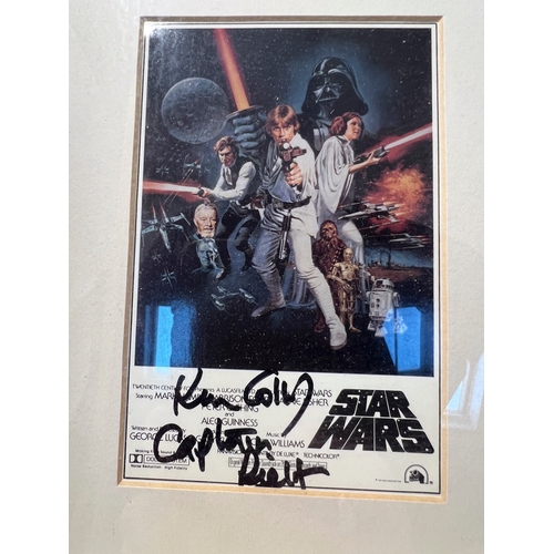 3 x mounted postcards of original Star Wars trilogy, all 3 signed ...