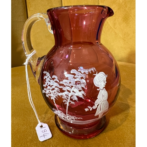 184 - Hand Painted Cranberry Glass Jug