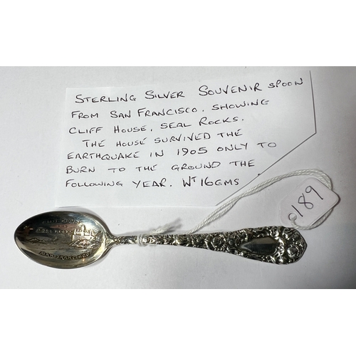 189 - Sterling Silver Souvenir Spoon from San Francisco showing Cliff House, Seal Rocks. The house survive... 