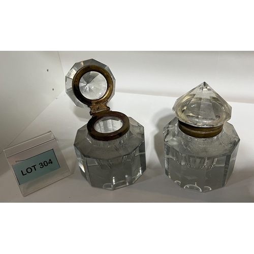 304 - Pair of glass inkwells