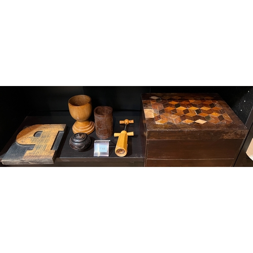 83 - Assortment of treen including inlaid box